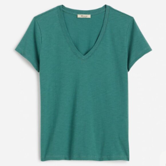 Madewell Slub Perfect V-Neck Tee NWT in Lagoon Green Large - Picture 1 of 9